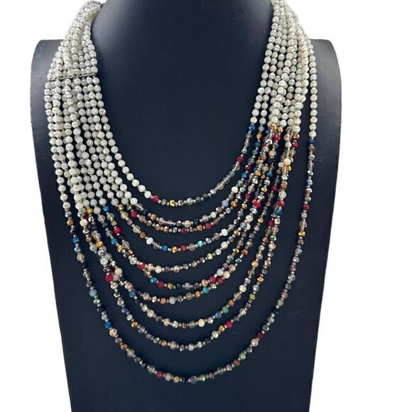NAKAMOL Signed Multi-strand Faceted Glass Bead Colorful Pearlescent Aurora Borea - Picture 1 of 7